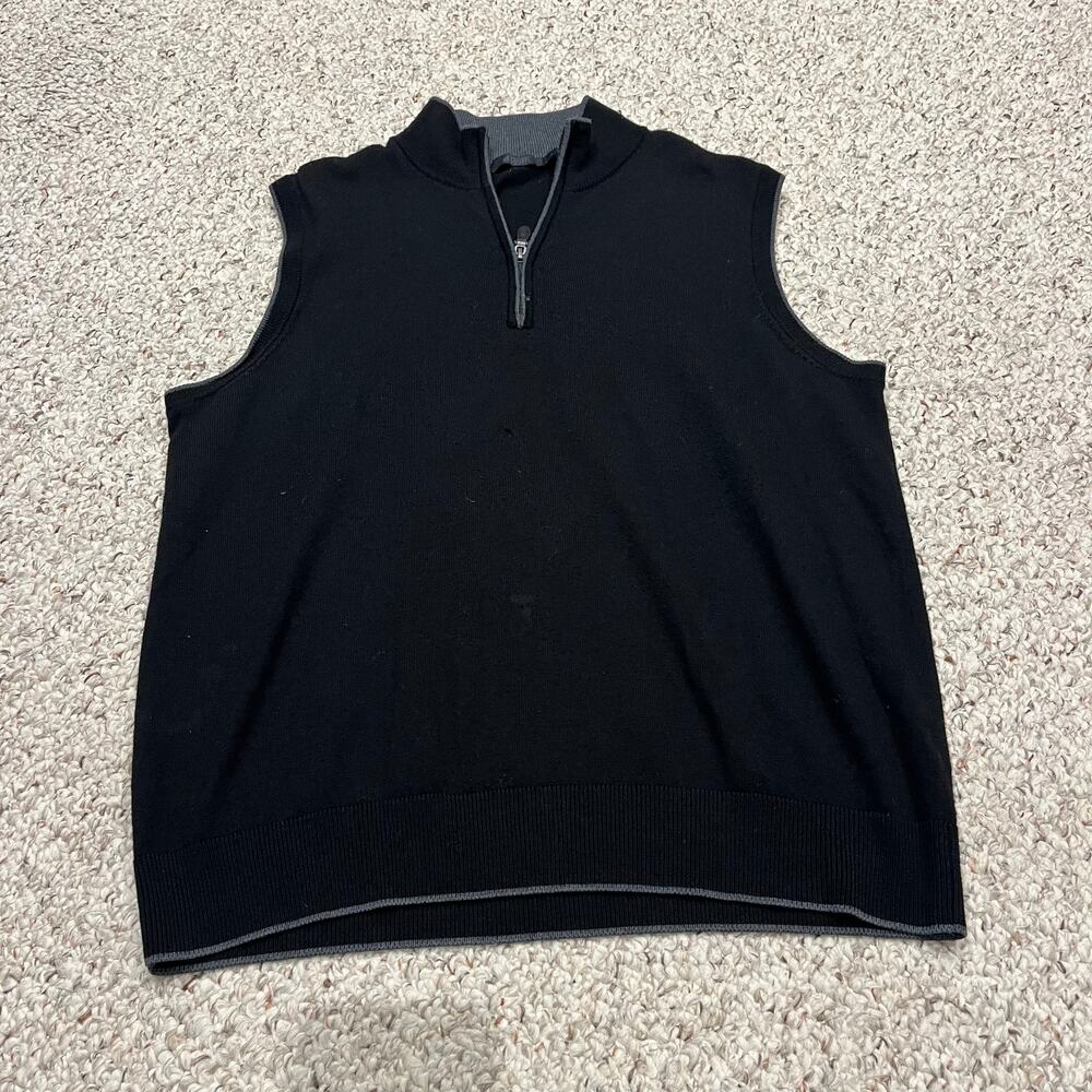 Raffi The Byron Quarter Zip Sweater Vest Sz XL Merino Wool Black Quiet Luxury
